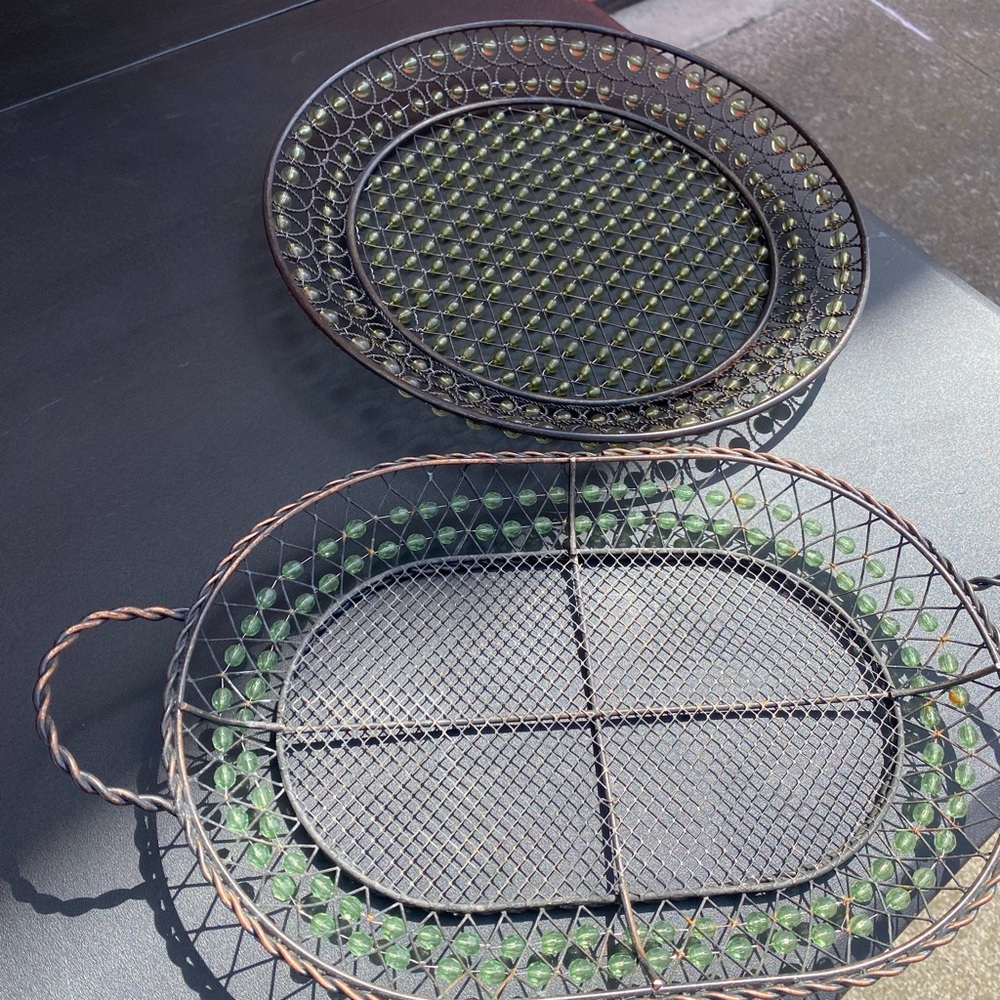 Vintage green beaded serving trays